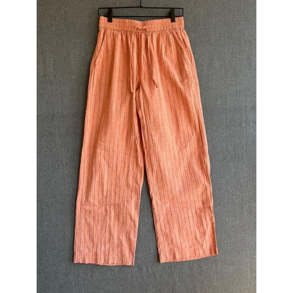 Cotton On Pinstripe Wide Leg Pants Womens 8 Orange Drawstring Summer Casual - Picture 1 of 4
